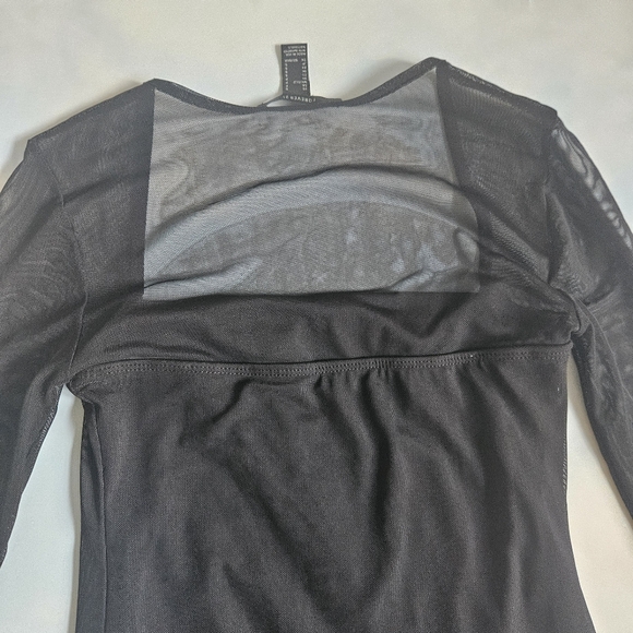 Sheer Black Long Sleeve Dress Mesh Bodycon Black Mini Dress LBD Cocktail Dress - Picture 6 of 13